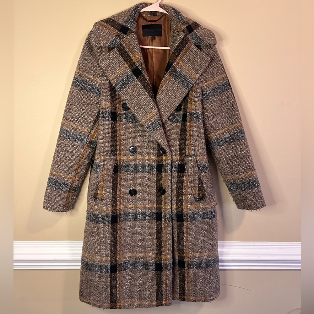 Kendall+Kylie double-breasted plaid wool coat
